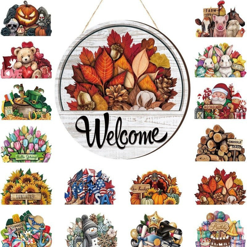 16 Pcs Interchangeable Front Door Welcome Sign - All Seasons