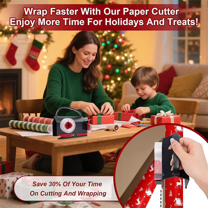 Wrapping Paper Cutter & Tape Dispenser Dual Use,  Easy Cut for Present Wrapping