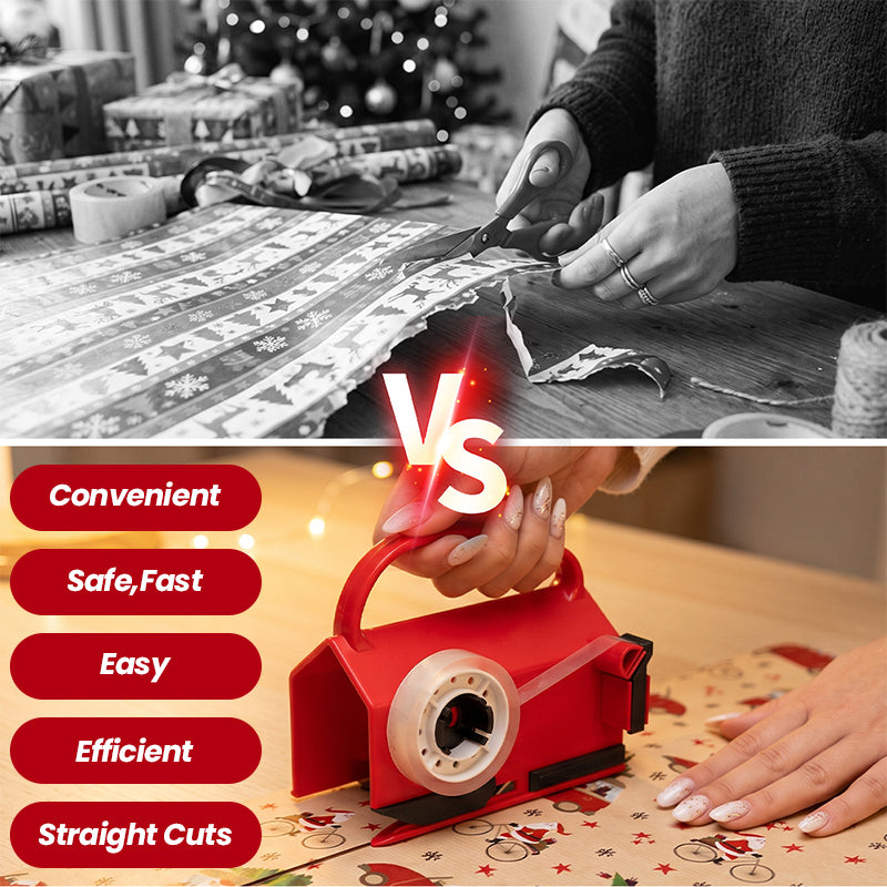 Wrapping Paper Cutter & Tape Dispenser Dual Use,  Easy Cut for Present Wrapping