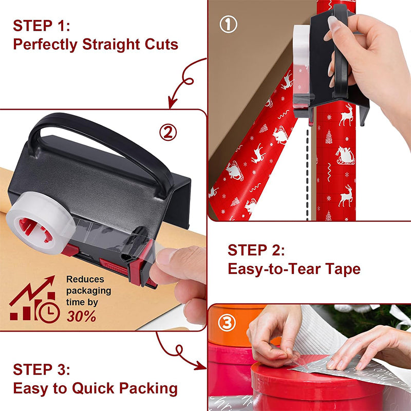 Wrapping Paper Cutter & Tape Dispenser Dual Use,  Easy Cut for Present Wrapping