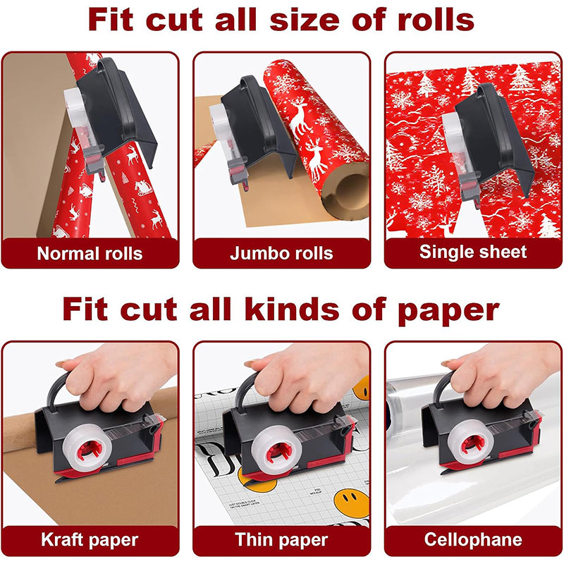 Wrapping Paper Cutter & Tape Dispenser Dual Use,  Easy Cut for Present Wrapping
