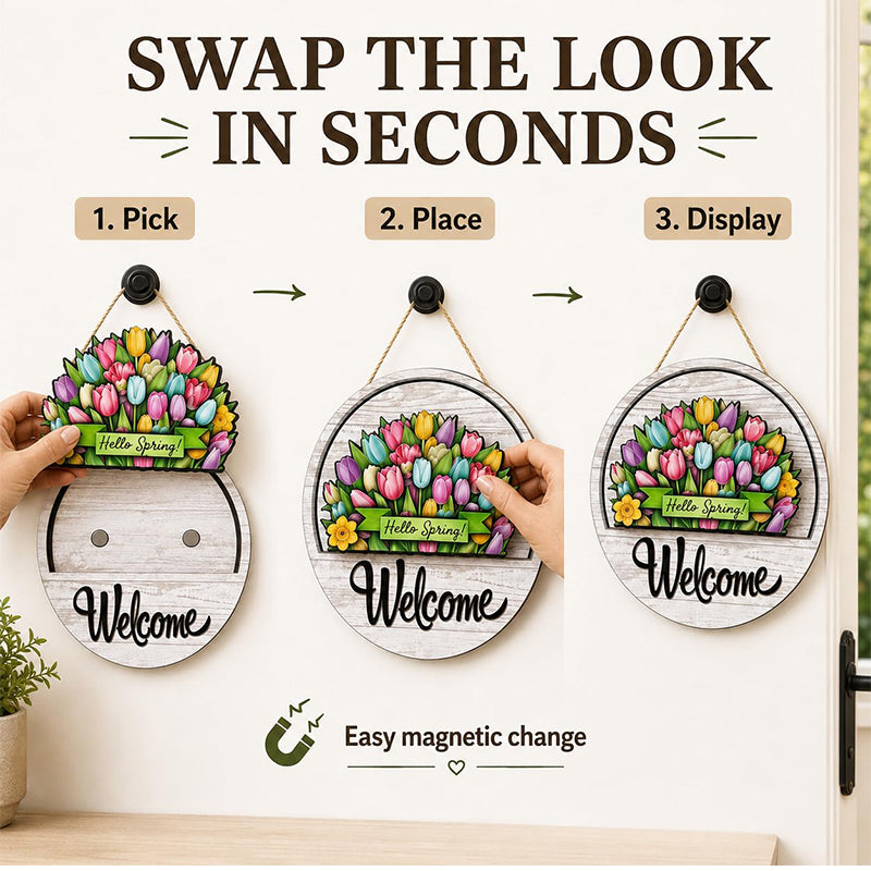 16 Pcs Interchangeable Front Door Welcome Sign - All Seasons