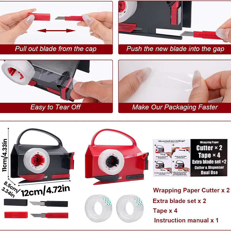 Wrapping Paper Cutter & Tape Dispenser Dual Use,  Easy Cut for Present Wrapping