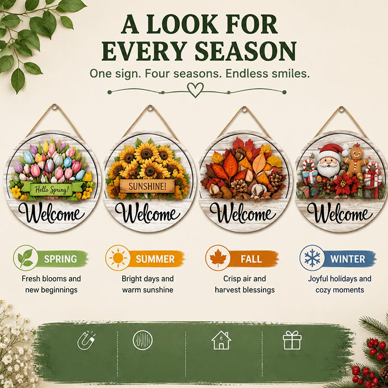 16 Pcs Interchangeable Front Door Welcome Sign - All Seasons