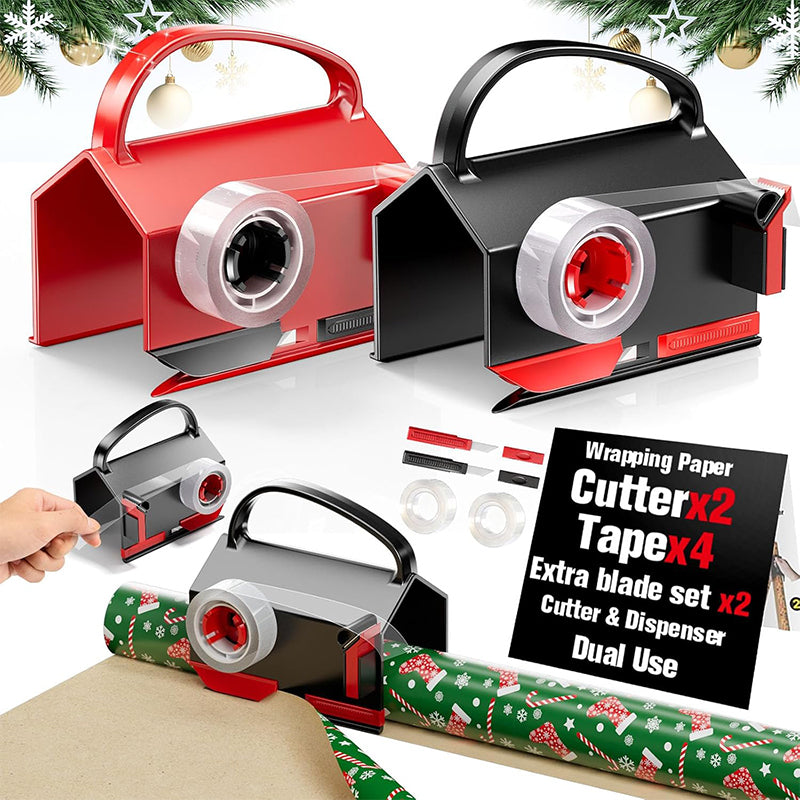 Wrapping Paper Cutter & Tape Dispenser Dual Use,  Easy Cut for Present Wrapping